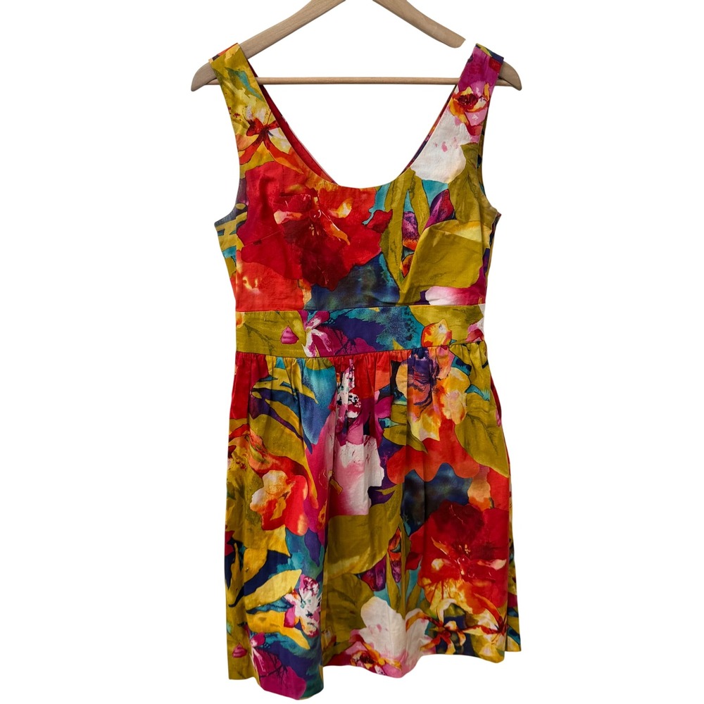 Scarlett Nite Floral Fit and Flare Dress 8 Multicolor Sleeveless Back Bow Cotton